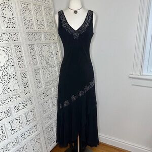 Alex Evenings Black Asymmetrical Dress with Silver Accents